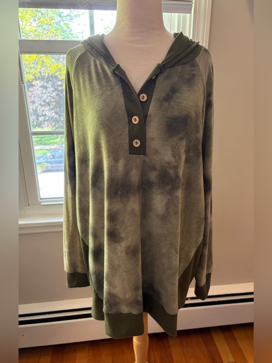 Sew In Love Tops - See In Love Olive Green Tie-Dye Hoodie Tunic